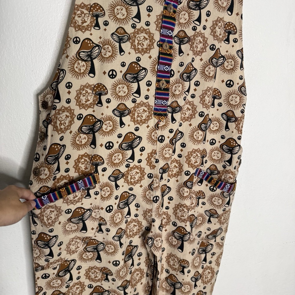 Rising International Mushroom Brown Cotton Overalls Boho Hippie Womens Large - Picture 5 of 11